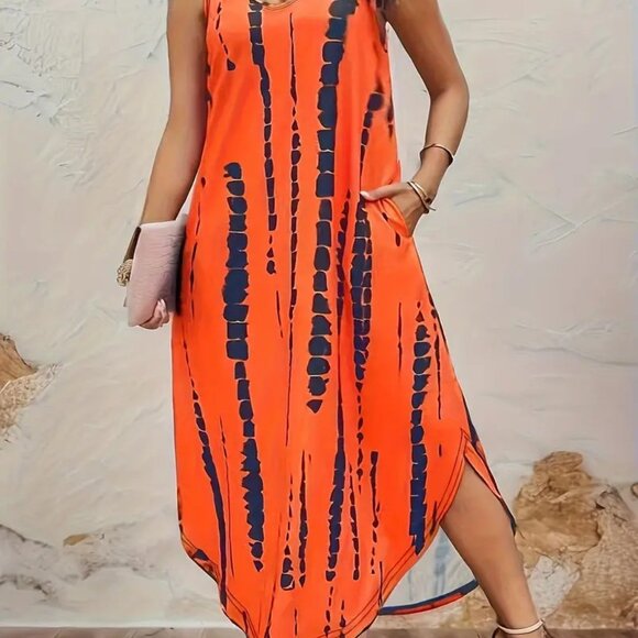 Women Plus Size Tie Dye Dress Loose/Relaxed Fit Vacation Beach Dress 14W 18W 20W - Picture 4 of 13